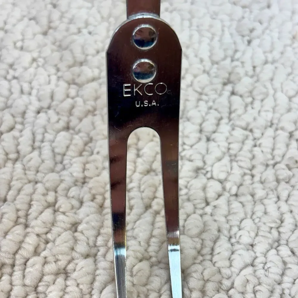 VTG ECKO Meat Fork Kitchen Utensil Made In USA Black Plastic Handle 12
